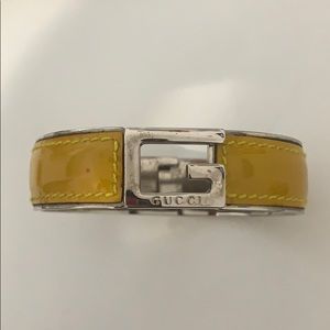 AUTH GUCCI VINTAGE YELLOW LEATHER BANGLE BRACELET